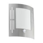 Eglo Applique Murale City Acier Inoxydable | IP44 - Convient pour 1x E27 - Détecteur De Mouvement